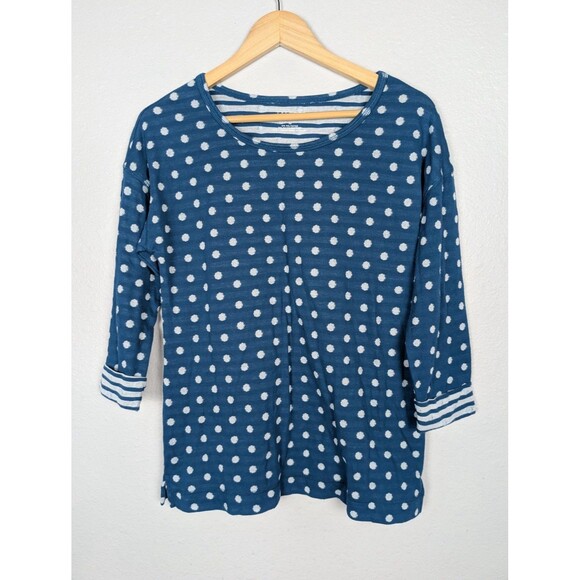 Talbots Shirt Womens Petite Small Blue White Polka Dot 3/4 Sleeve Knit Top SP Mb - Picture 1 of 7